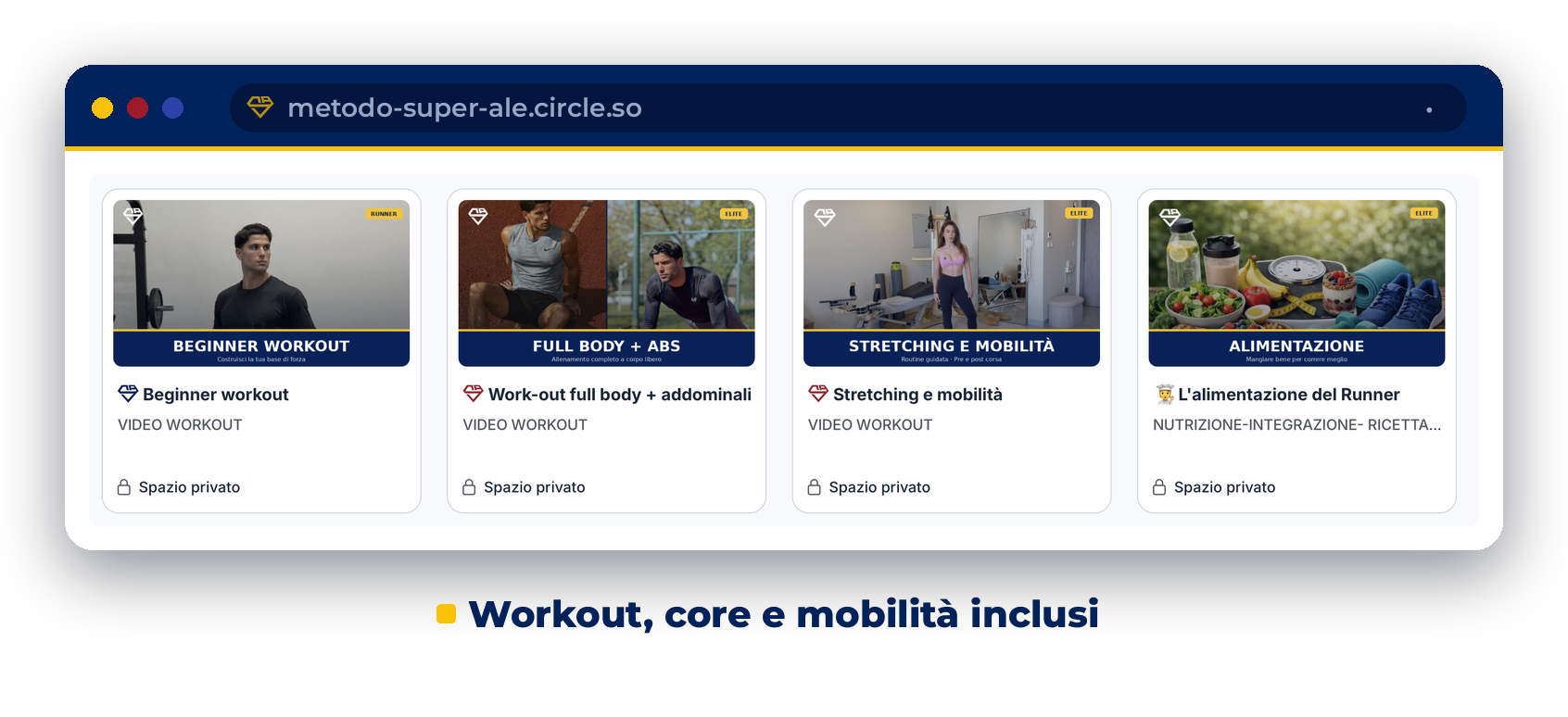 I video workout dentro SUPER-ALE: beginner, full body e addominali, stretching e mobilità, alimentazione